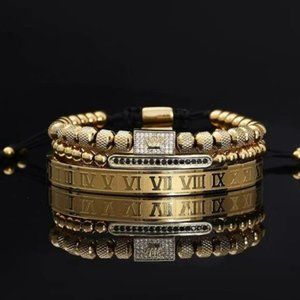 New 3PCS Mens Luxury Gold Crown Bracelets